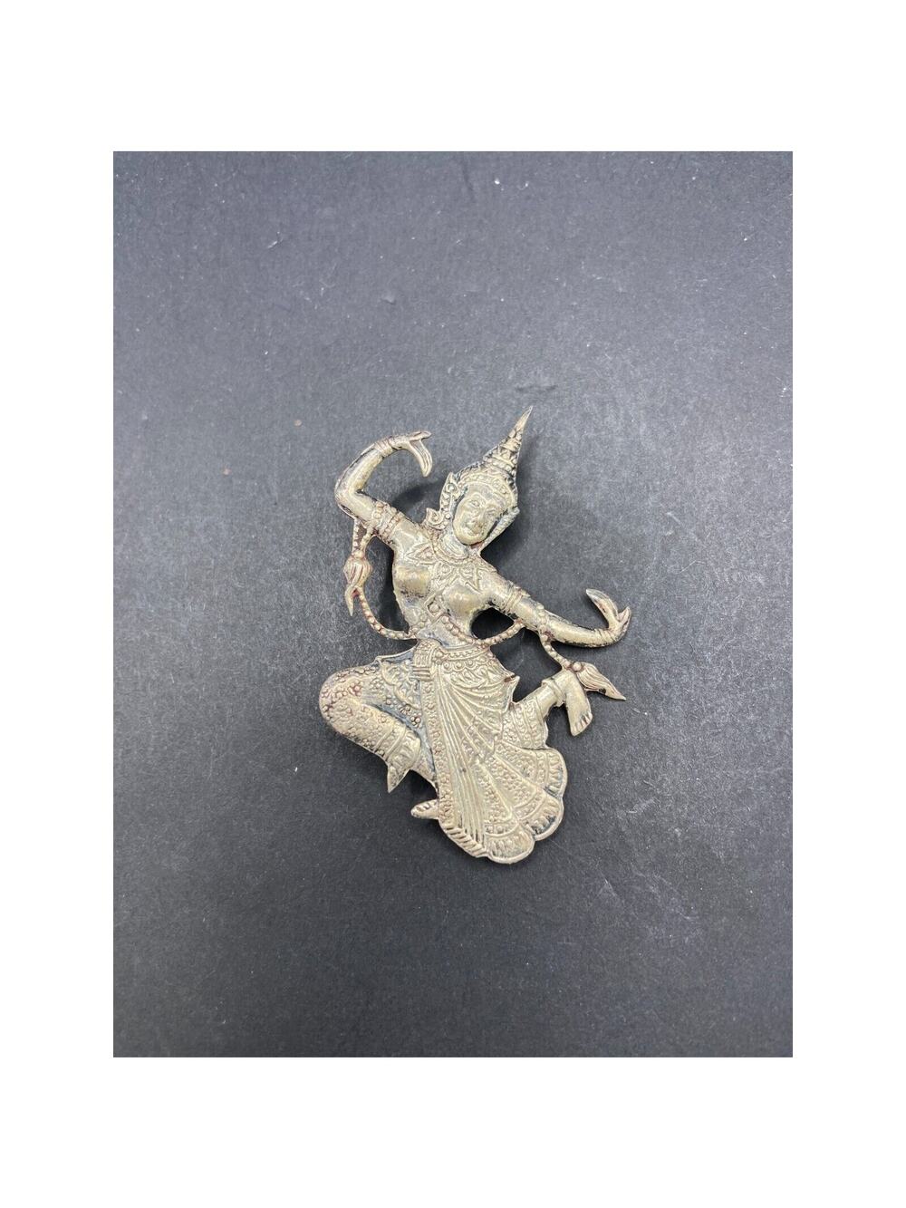 Vintage Siam Solid Sterling Silver 925 Shive Goddess Dancer Brooch Pin